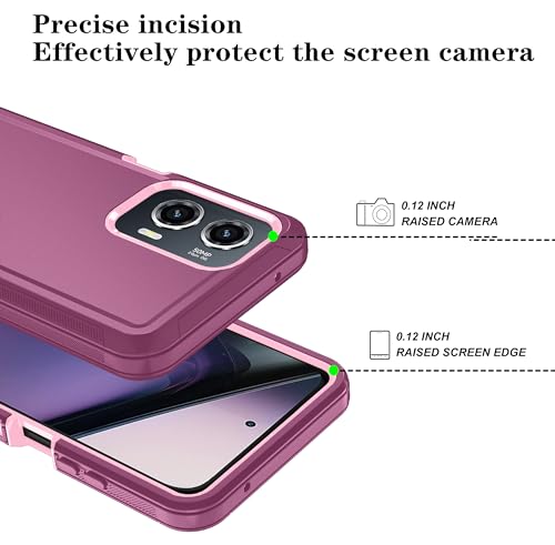 Qinmay Phone Case for Motorola Moto G Stylus 5G 2024 Case with HD Screen Protector, Heavy Duty Shockproof & Dropproof 3-Layer Cover Phone Case (WineRed Pink, for Moto G Stylus 2024) - Image 4