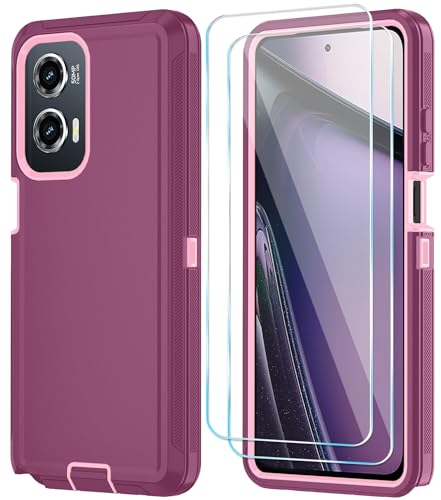 Qinmay Phone Case for Motorola Moto G Stylus 5G 2024 Case with HD Screen Protector, Heavy Duty Shockproof & Dropproof 3-Layer Cover Phone Case (WineRed Pink, for Moto G Stylus 2024) - Image 1