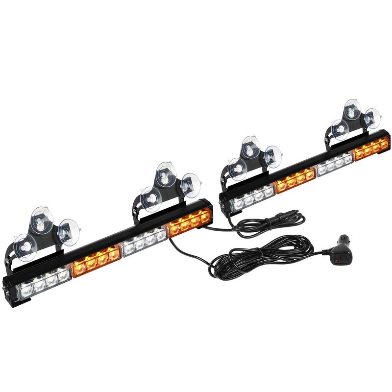 ASPL 2x16.8 inch Emergency Flashing LED Traffic Advisor Strobe Light Bar 32LED 26 Flash Patterns Interior Safety Warning Lights (Amber/White) - Image 1