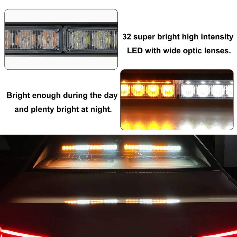 ASPL 2x16.8 inch Emergency Flashing LED Traffic Advisor Strobe Light Bar 32LED 26 Flash Patterns Interior Safety Warning Lights (Amber/White) - Image 3