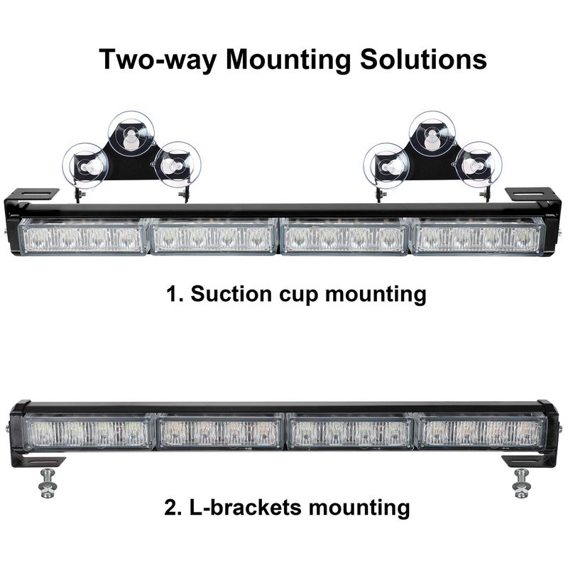 ASPL 2x16.8 inch Emergency Flashing LED Traffic Advisor Strobe Light Bar 32LED 26 Flash Patterns Interior Safety Warning Lights (Amber/White) - Image 5