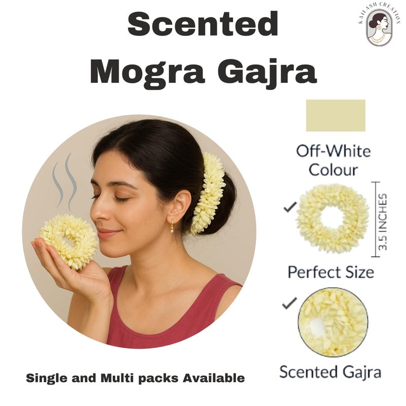Kailash Creation Artificial Mogra Gajra for Hair Bun & Braids | Scented Jasmine Flower Hair Accessory | Reusable Traditional Bridal Gajra for Women & Girls (Pack of 2) - Image 3