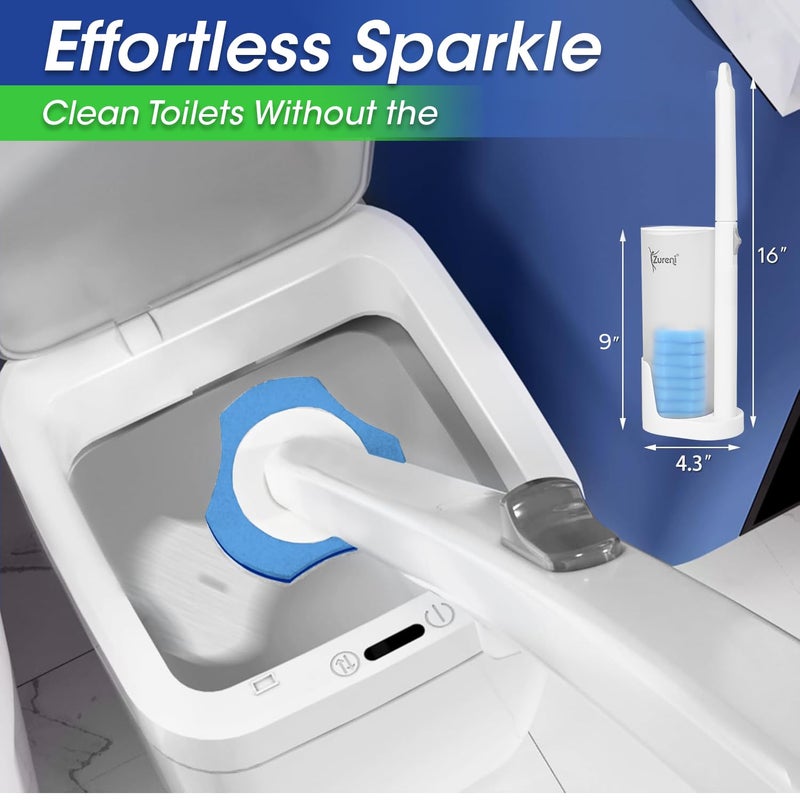 Zureni فرشاة تنظيف المرحاض القابلة للاستخدام مرة واحدة من زوري مع حامل رأس الإسفنج وعبوات إعادة التعبئة مجموعة ملحقات الحمام للمنتجات المنزلية للتنظيف العميق (عبوة من 1) - Image 4