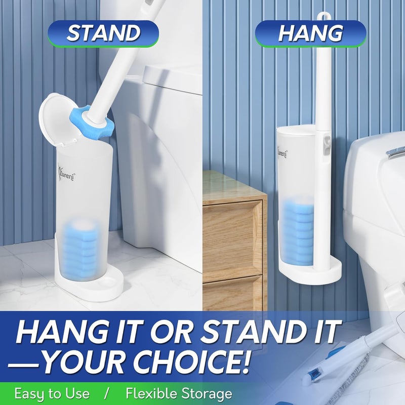 Zureni فرشاة تنظيف المرحاض القابلة للاستخدام مرة واحدة من زوري مع حامل رأس الإسفنج وعبوات إعادة التعبئة مجموعة ملحقات الحمام للمنتجات المنزلية للتنظيف العميق (عبوة من 1) - Image 5