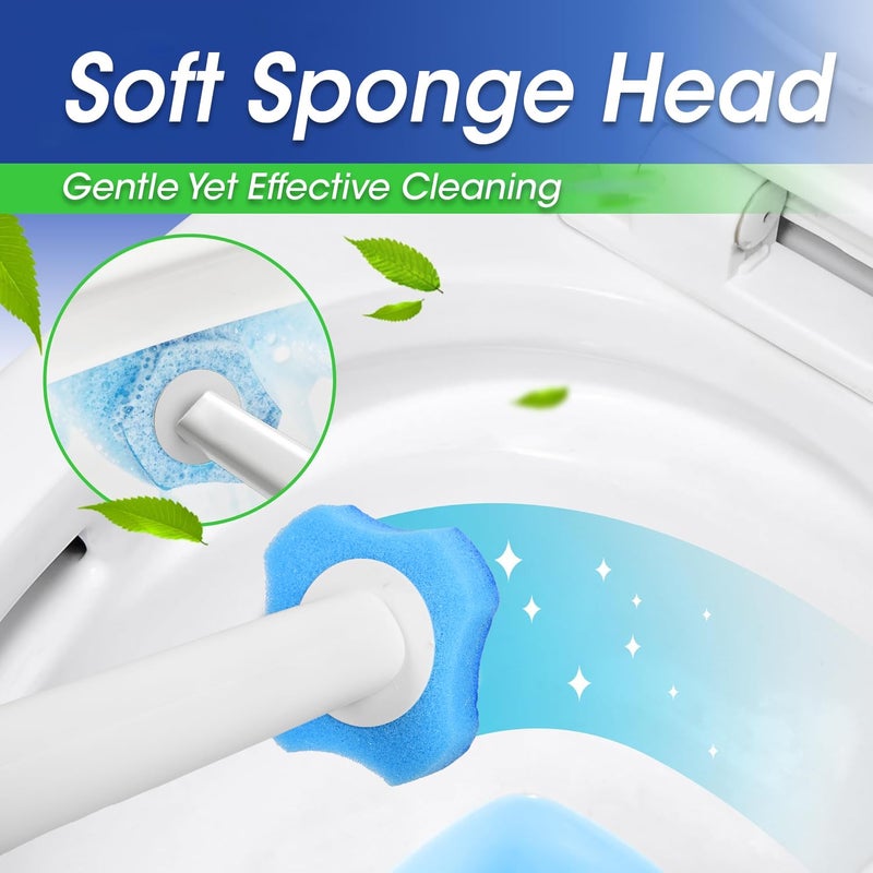 Zureni فرشاة تنظيف المرحاض القابلة للاستخدام مرة واحدة من زوري مع حامل رأس الإسفنج وعبوات إعادة التعبئة مجموعة ملحقات الحمام للمنتجات المنزلية للتنظيف العميق (عبوة من 1) - Image 2