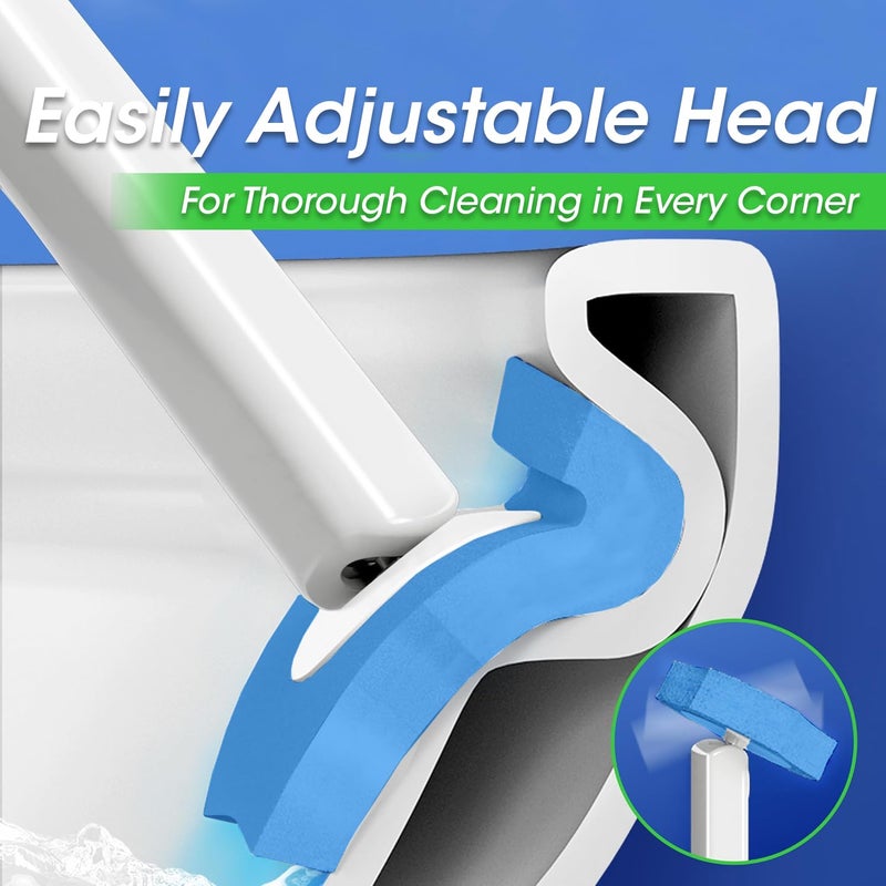 Zureni فرشاة تنظيف المرحاض القابلة للاستخدام مرة واحدة من زوري مع حامل رأس الإسفنج وعبوات إعادة التعبئة مجموعة ملحقات الحمام للمنتجات المنزلية للتنظيف العميق (عبوة من 1) - Image 3