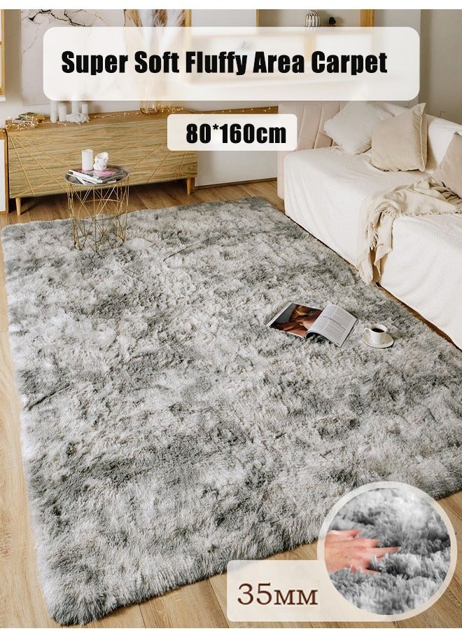 Super Soft Fluffy Area Carpet Anti Slip Plush Carpet High Pile Tie Dye Carpet for Living Room Bedroom Kids Room Tie Dye Aqua Grey-80*160CM  - Image 1