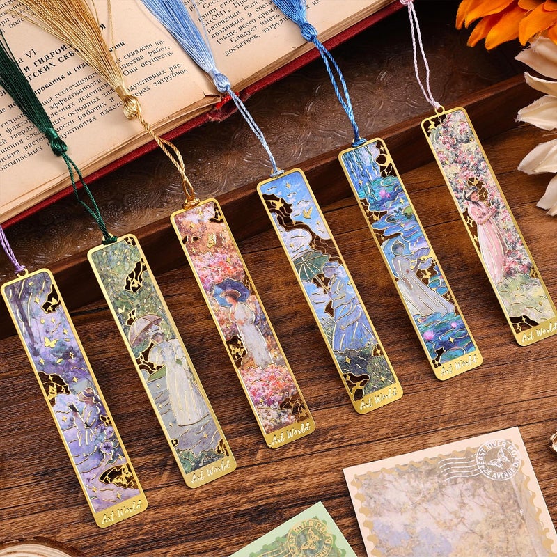 emmoolife 6 Pcs Vintage Oil Painting Metal Bookmarks Monet Theme Maiden Elegant Floral Classic Art Style Artistic Book Mark Reading Girl Unique Book Lover Gifts for Women, Readers & Bibliophiles - Image 1