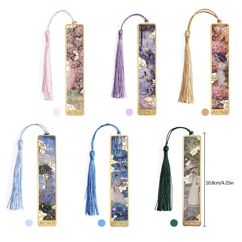 emmoolife 6 Pcs Vintage Oil Painting Metal Bookmarks Monet Theme Maiden Elegant Floral Classic Art Style Artistic Book Mark Reading Girl Unique Book Lover Gifts for Women, Readers & Bibliophiles - Image 3