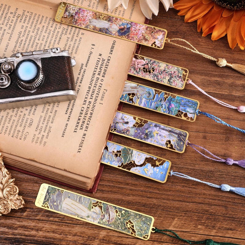 emmoolife 6 Pcs Vintage Oil Painting Metal Bookmarks Monet Theme Maiden Elegant Floral Classic Art Style Artistic Book Mark Reading Girl Unique Book Lover Gifts for Women, Readers & Bibliophiles - Image 2