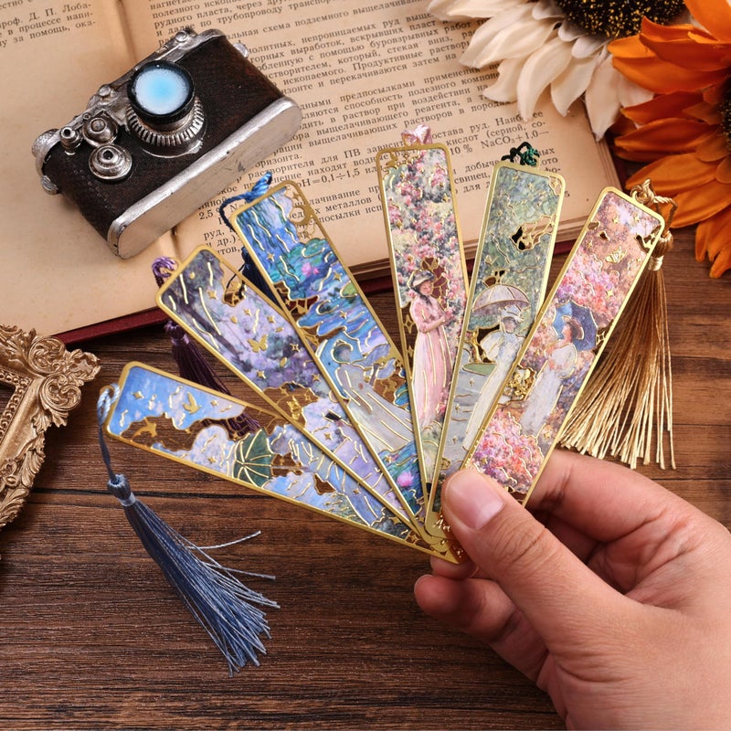 emmoolife 6 Pcs Vintage Oil Painting Metal Bookmarks Monet Theme Maiden Elegant Floral Classic Art Style Artistic Book Mark Reading Girl Unique Book Lover Gifts for Women, Readers & Bibliophiles - Image 5