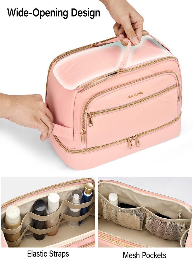 Hanke Travel Toiletry Bag, Lightweight Wide-open Makeup Bag, Dual-Layer Travel Bag for Toiletries Water-Resistant Cosmetic Bags Large Toiletry Bags for Women & Men, Travel Essentials, Pink - Image 2