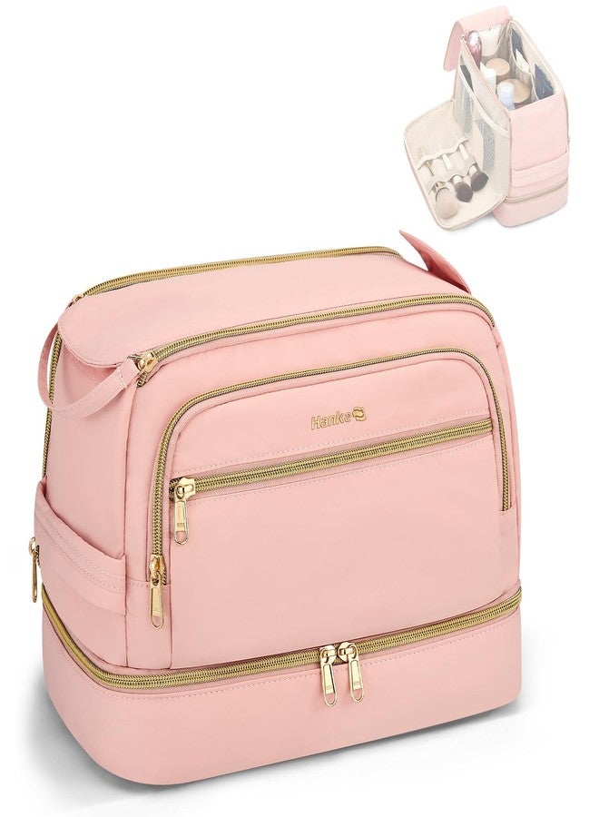 Hanke Travel Toiletry Bag, Lightweight Wide-open Makeup Bag, Dual-Layer Travel Bag for Toiletries Water-Resistant Cosmetic Bags Large Toiletry Bags for Women & Men, Travel Essentials, Pink - Image 1