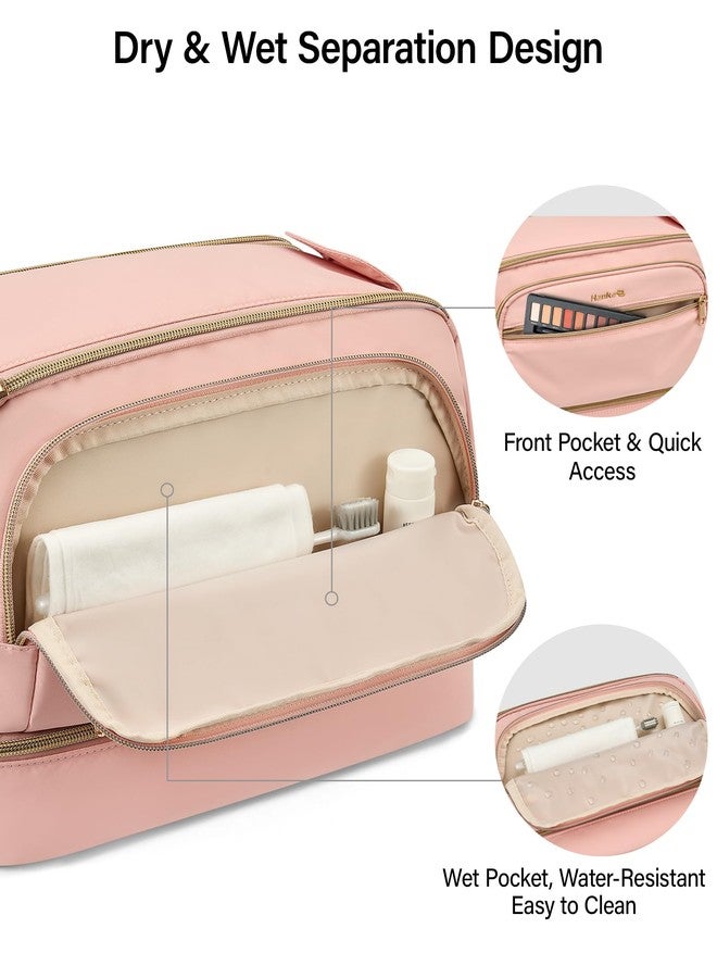 Hanke Travel Toiletry Bag, Lightweight Wide-open Makeup Bag, Dual-Layer Travel Bag for Toiletries Water-Resistant Cosmetic Bags Large Toiletry Bags for Women & Men, Travel Essentials, Pink - Image 4