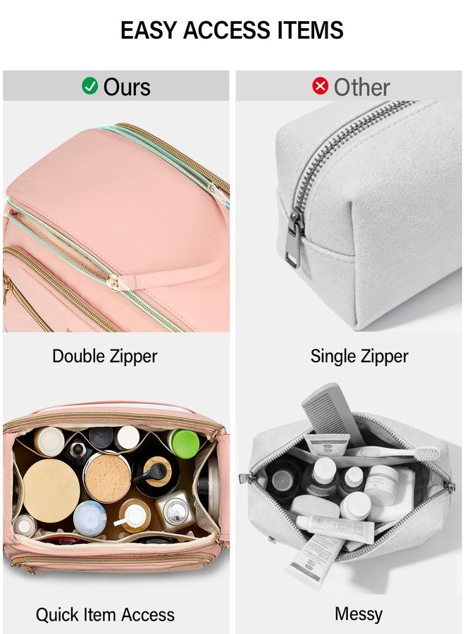 Hanke Travel Toiletry Bag, Lightweight Wide-open Makeup Bag, Dual-Layer Travel Bag for Toiletries Water-Resistant Cosmetic Bags Large Toiletry Bags for Women & Men, Travel Essentials, Pink - Image 3