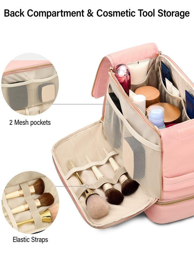 Hanke Travel Toiletry Bag, Lightweight Wide-open Makeup Bag, Dual-Layer Travel Bag for Toiletries Water-Resistant Cosmetic Bags Large Toiletry Bags for Women & Men, Travel Essentials, Pink - Image 5