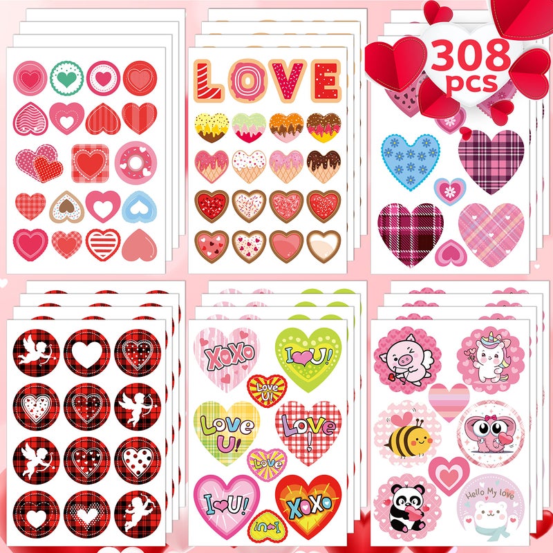 Joy Bang 308 Pcs Valentines Stickers For Kids  30 Sheets Valentines Day Stickers Crafts Red Pink Heart Stickers Love Stickers Valentines Day Decorative Stickers For Gifts Party Favors Supplies - Image 1