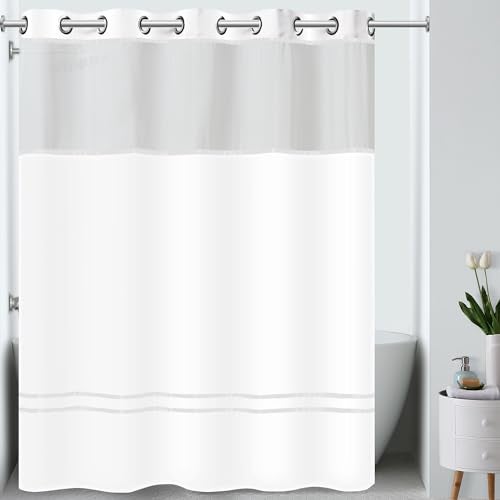 Hookless It's A Snap! Escape 3-in-1 Shower Curtain With Sheer Top Window, Flex-On Rings & Fabric Liner, 71" x 74", White - Image 1