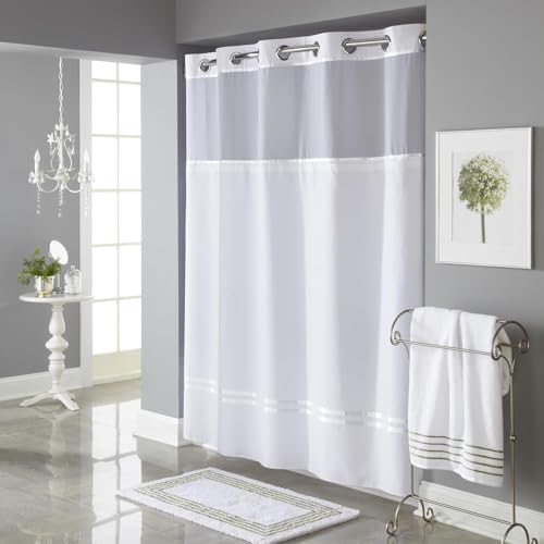 Hookless It's A Snap! Escape 3-in-1 Shower Curtain With Sheer Top Window, Flex-On Rings & Fabric Liner, 71" x 74", White - Image 2
