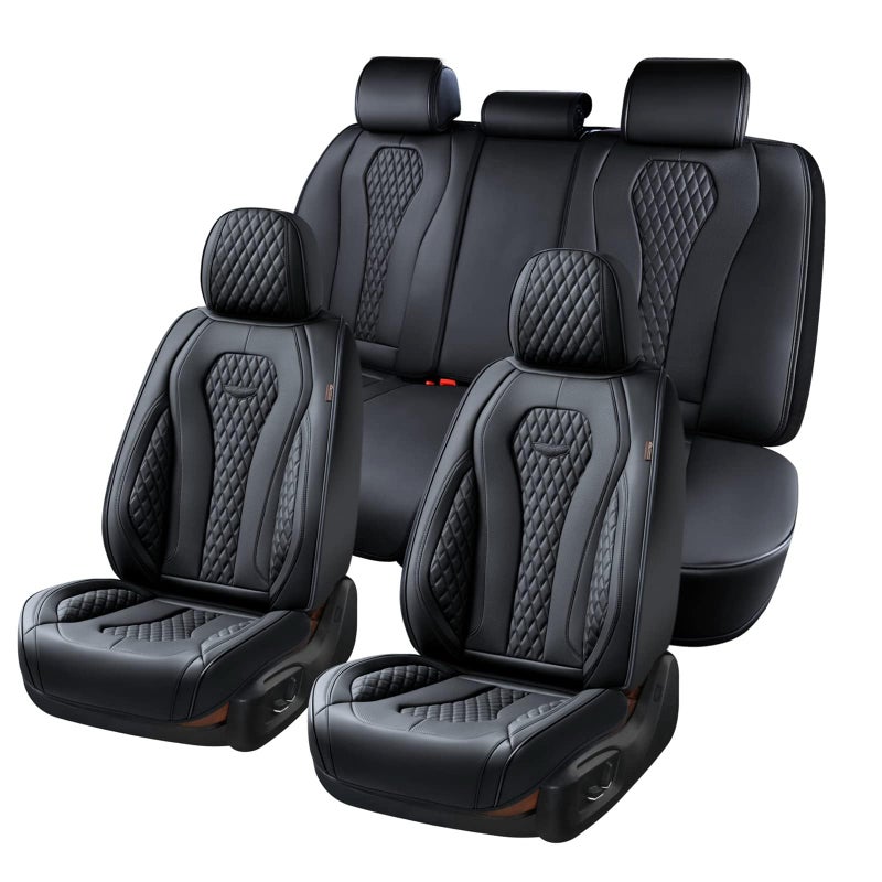 Coverado Seat Covers, Car Seat Covers Full Set, Black Car Seat Cover, Car Seat Covers Front Seats Back Seat Cover, Waterproof Car Seat Cushion, Leather Seat Covers Seat Protector Fit for Most Cars - Image 1