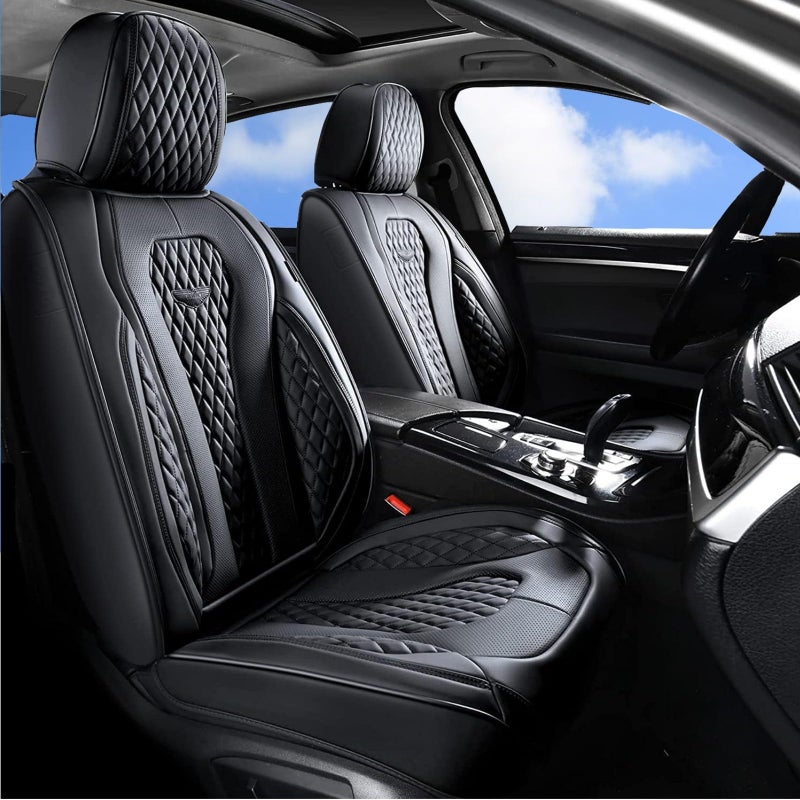 Coverado Seat Covers, Car Seat Covers Full Set, Black Car Seat Cover, Car Seat Covers Front Seats Back Seat Cover, Waterproof Car Seat Cushion, Leather Seat Covers Seat Protector Fit for Most Cars - Image 2