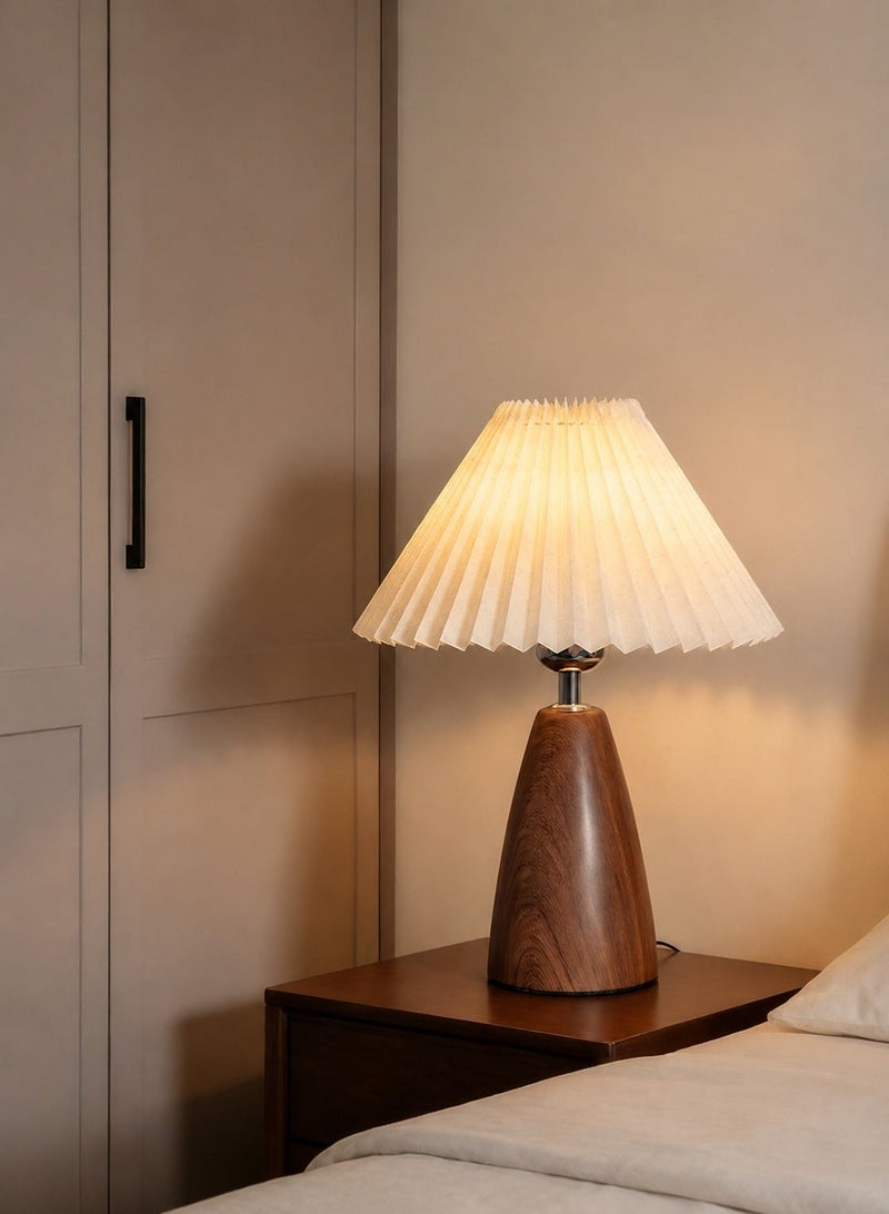 فورثكان مصباح طاولة بغطاء قماشي مطوي وقاعدة معدنية، مصباح LED بجانب السرير مع مفتاح تشغيل بالزر، 3 درجات حرارة لون، مصباح طاولة عصري لطاولة السرير، مناسب لغرفة النوم وغرفة المعيشة والمكتب - Image 1