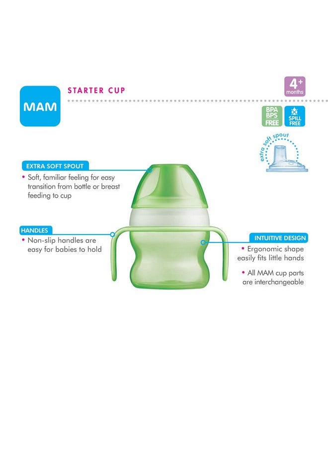 MAM - MAM Starter Cup (1 Count), MAM Sippy Cup, Drinking Cup with Extra-Soft Spill-Free Spout and Non-Slip Handles, for Boys 4+ Months, Five Ounces, Blue - Image 1