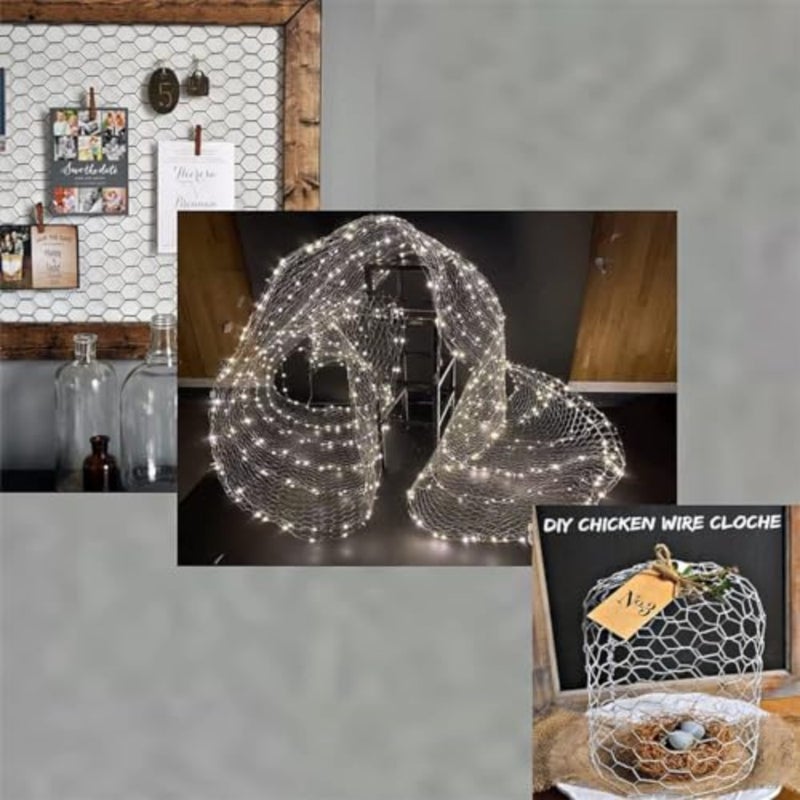 شبكة سلك الدجاج مع ملقط قص صغير وقفازات 35 cm x 5 m شبكة سلكية سداسية الأضلاع مجلفنة ذات نقوش زهرية للحدائق وتربية الدواجن وتسييج الحيوانات والأعمال اليدوية، لون فضي - Image 3