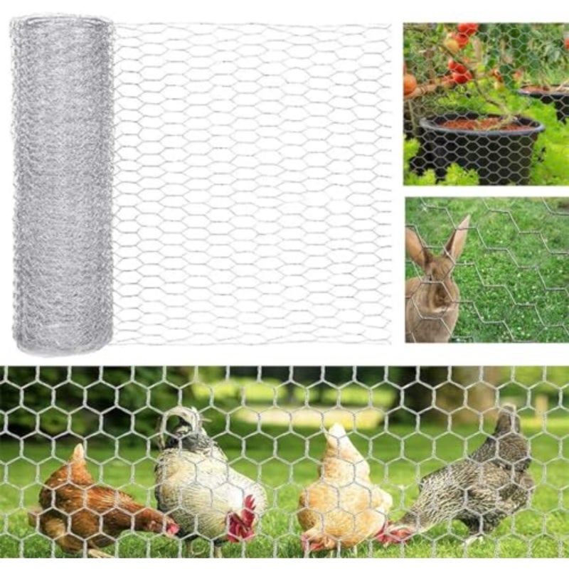 شبكة سلك الدجاج مع ملقط قص صغير وقفازات 35 cm x 5 m شبكة سلكية سداسية الأضلاع مجلفنة ذات نقوش زهرية للحدائق وتربية الدواجن وتسييج الحيوانات والأعمال اليدوية، لون فضي - Image 2