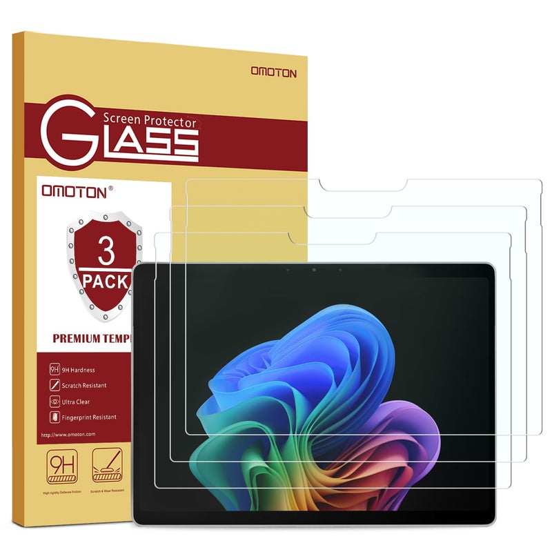 OMOTON 3 Pack Screen Protector for Microsoft Surface Pro 11 Pro 10 (2024)/Pro 9 (2022)/Pro 8 (2021)/Pro X-13 Inch, Tempered Glass/Surface Pen Compatible - Image 1