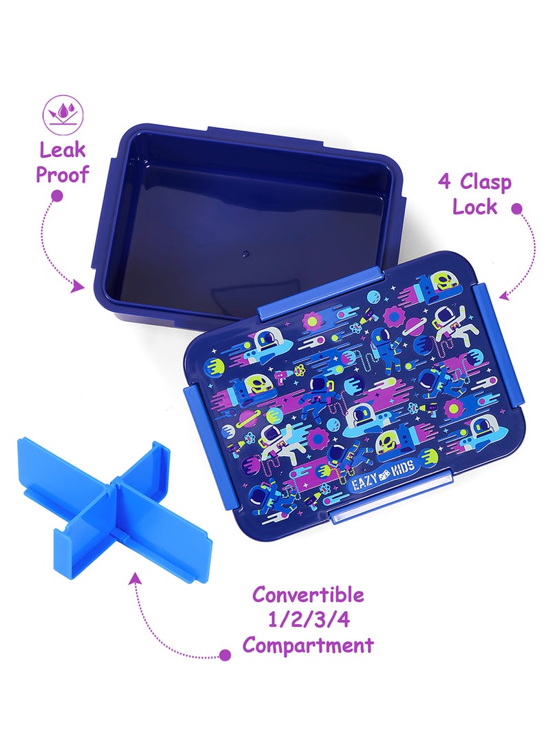 Eazy Kids - 1, 2, 3, 4 Compartment Convertible Bento Lunch Box Astronauts - Blue 850Ml - Image 1