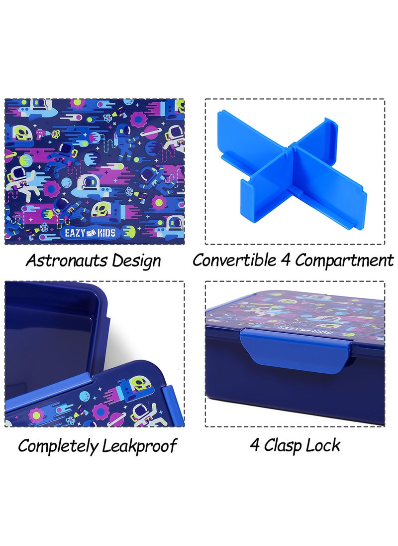 Eazy Kids - 1, 2, 3, 4 Compartment Convertible Bento Lunch Box Astronauts - Blue 850Ml - Image 1