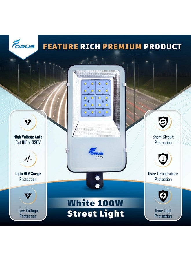 Forus 100W LED Street Light Cool White - IP66 Waterproof Outdoor Lighting Fixture, Energy Efficient Road Lamp with 10-Year Warranty for Street, Garden, Parking Lot, Highway, Backyard - 1 PC - Image 2