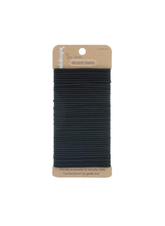 minihope - Nometal Girls Elastic Hair Ties Women'S Black Elastics 2Mm Hair Elastics 50 Count - Image 1