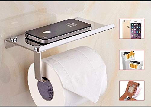 GOSAI Stainless Steel Toilet Paper Holder with Mobile Stand Shelf Bathroom Accessories - Pack of 1 - Image 3