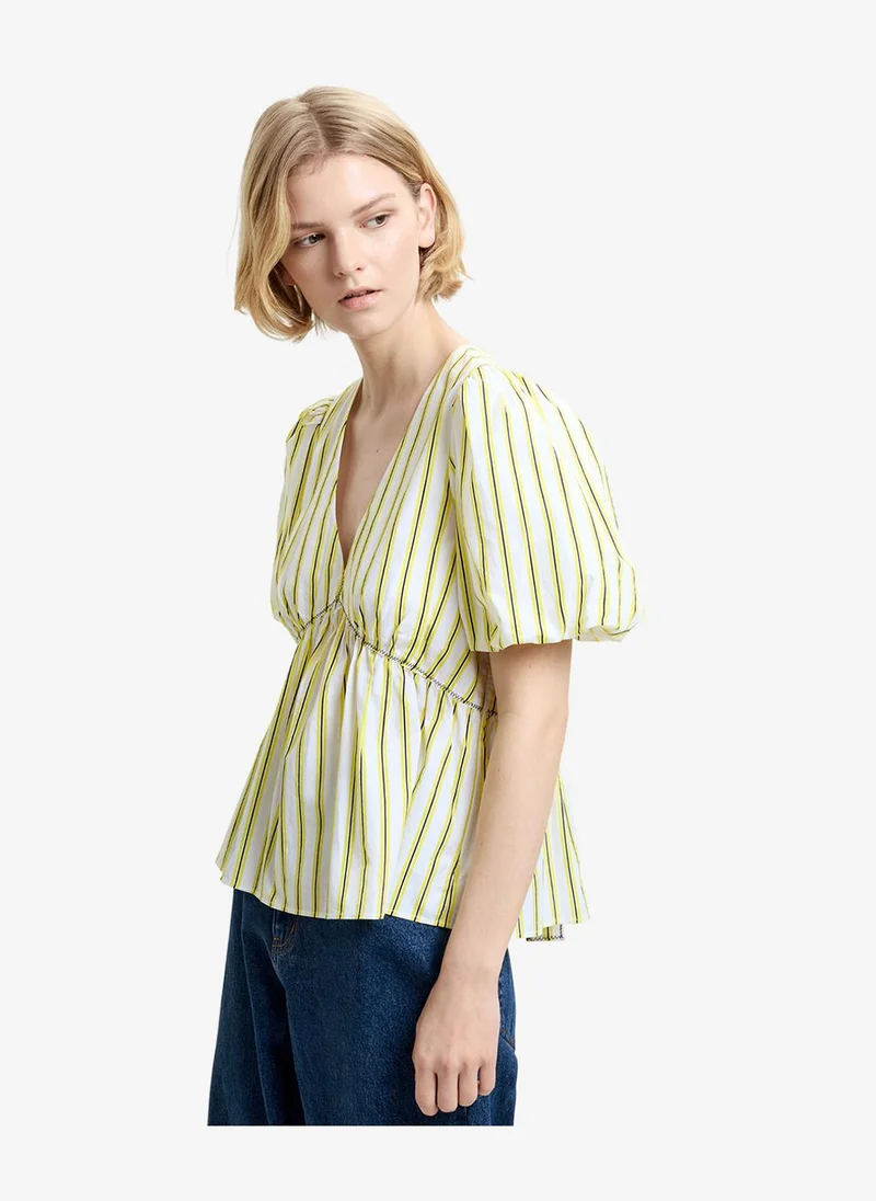 Women's Yellow/Navy Stripe Cambria Cotton Peplum Top