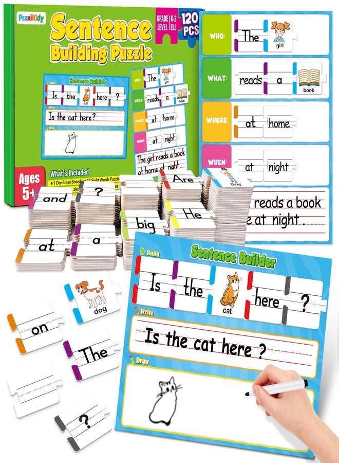 PraxiKidy Sentence Building for Kids,Sight Word Puzzles for Kindergarten 1st 2nd Grade,Speech Therapy Materials ESL Special Education Classroom Must Haves Reading Games Learning Activities Homeschool - Image 1
