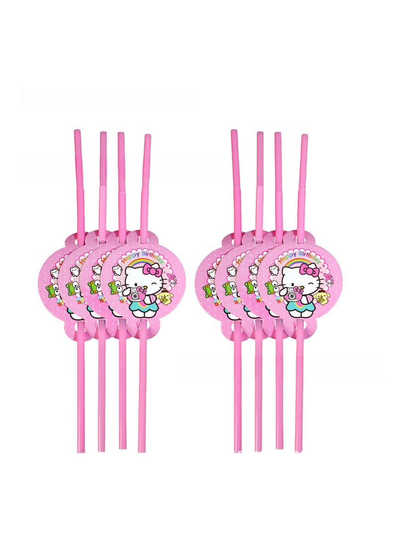 Generic New Pink KT Cat Birthday Party Tableware Set Straw 10P-KT cat 