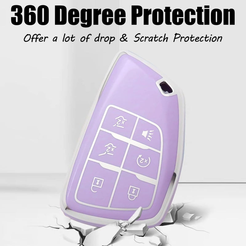 Cacacar Key Fob Cover for Chevy GMC with Keychain, Tahoe Suburban Equinox Traverse Yukon Denali Terrain Buick Envision Premium Soft TPU Case (6 Buttons Pink) - Image 4