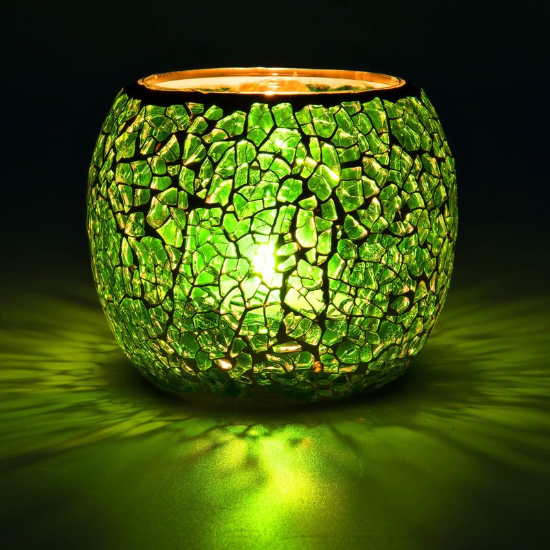 Rancco Glass Votive Candle Holder for Tealight Romantic Mosaic Cracked Candle Holder Candle Lamp Aromatherapy Candlescape Bowl for Valentines Thanksgiving Christmas Table CenterpieceParty Decor