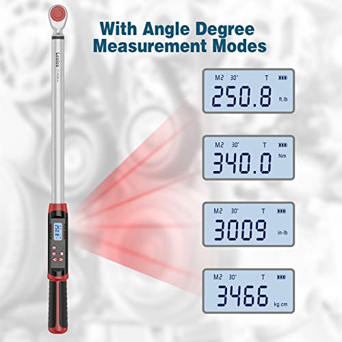 Leolee 1/2-Inch Drive Digital Torque Wrench with Angle, 12.5-250.8 ft-lb/17-340 Nm, Electronic Torque Wrench with Preset Value, Data Storage, Buzzer, LED Flash Notification for Motorcycle, Car - Image 4