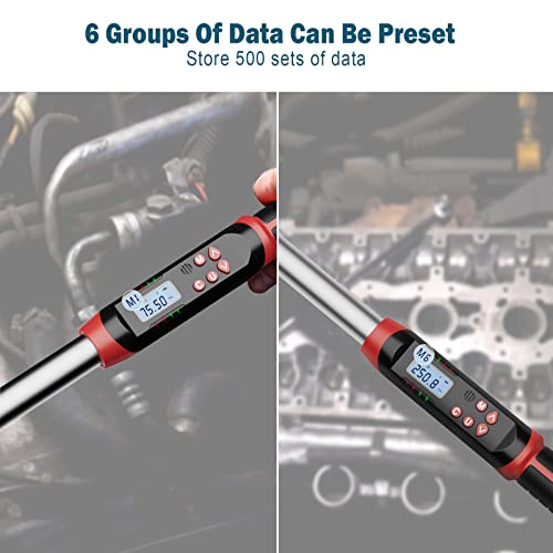 Leolee 1/2-Inch Drive Digital Torque Wrench with Angle, 12.5-250.8 ft-lb/17-340 Nm, Electronic Torque Wrench with Preset Value, Data Storage, Buzzer, LED Flash Notification for Motorcycle, Car - Image 2