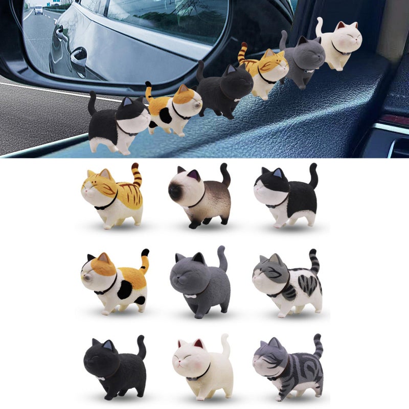 TSTESE Car Cute Cat Decor Rearview Mirror Ornaments Decorations Dashboard Truck Interior Ornament Decorate Funny Pussy Figure EV Decorative Gifts RV Decors Universal Accessories Cartoon Animals 9 Pcs - Image 2