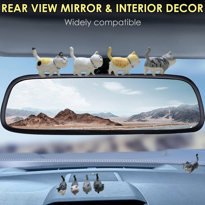 TSTESE Car Cute Cat Decor Rearview Mirror Ornaments Decorations Dashboard Truck Interior Ornament Decorate Funny Pussy Figure EV Decorative Gifts RV Decors Universal Accessories Cartoon Animals 9 Pcs - Image 4