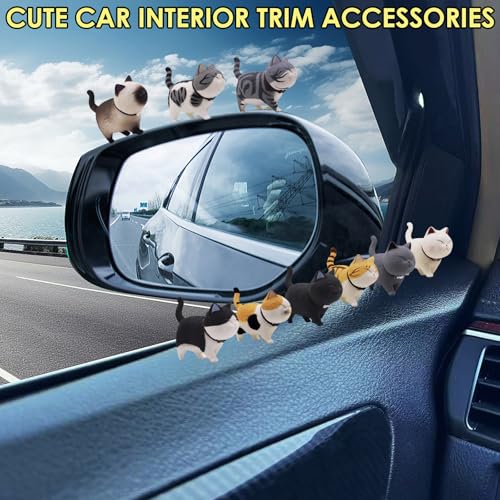 TSTESE Car Cute Cat Decor Rearview Mirror Ornaments Decorations Dashboard Truck Interior Ornament Decorate Funny Pussy Figure EV Decorative Gifts RV Decors Universal Accessories Cartoon Animals 9 Pcs - Image 5