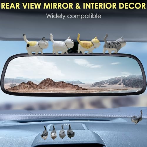 TSTESE Car Cute Cat Decor Rearview Mirror Ornaments Decorations Dashboard Truck Interior Ornament Decorate Funny Pussy Figure EV Decorative Gifts RV Decors Universal Accessories Cartoon Animals 9 Pcs - Image 3