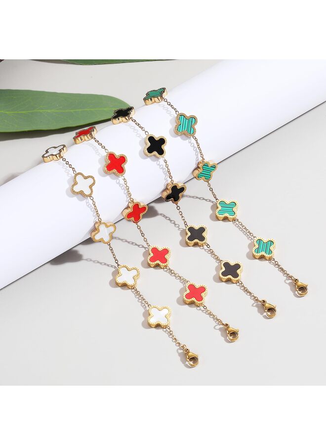 18K Gold Plated Lucky Bracelet for Women White/Black Bracelets Cute Link Bracelets Jewelry Gifts Trendy for Women Teen Girls(Color:Black) - Image 5