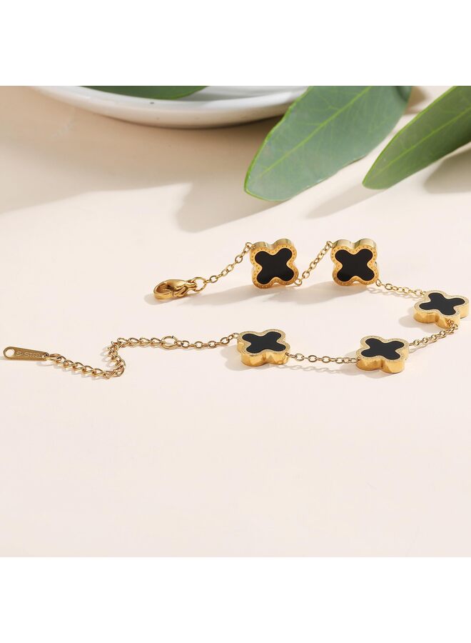 18K Gold Plated Lucky Bracelet for Women White/Black Bracelets Cute Link Bracelets Jewelry Gifts Trendy for Women Teen Girls(Color:Black) - Image 2