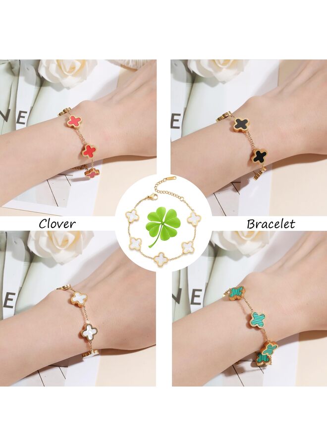 18K Gold Plated Lucky Bracelet for Women White/Black Bracelets Cute Link Bracelets Jewelry Gifts Trendy for Women Teen Girls(Color:Black) - Image 3