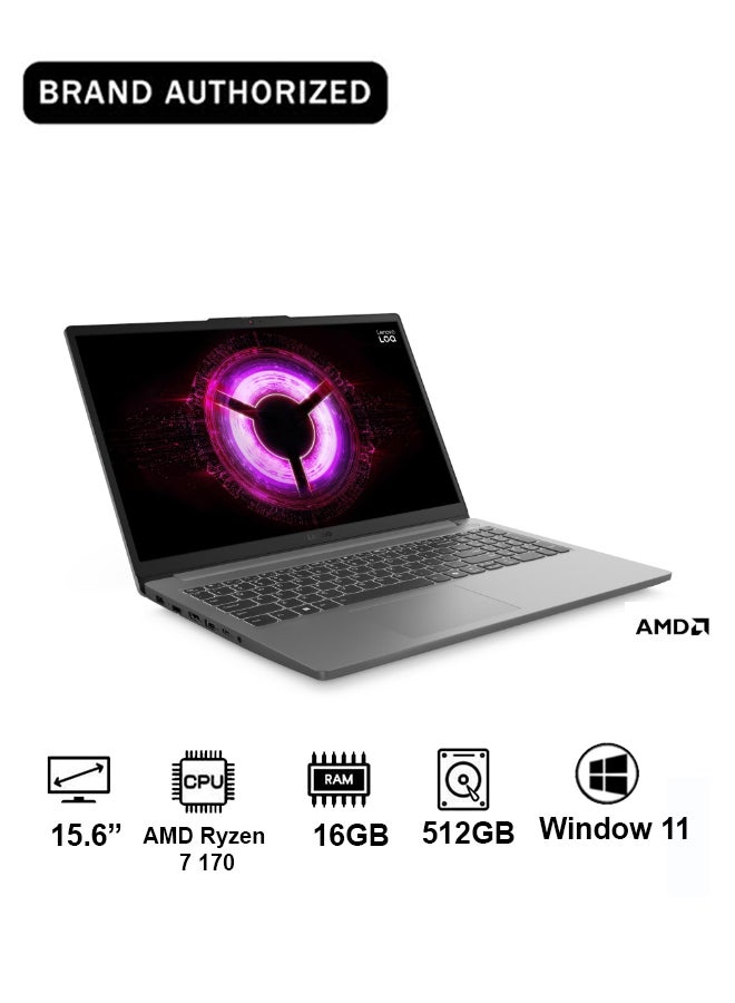 لينوفو لابتوب الألعاب LOQ 15ARP10E | شاشة 15.6" FHD 144Hz مع FreeSync، AMD Ryzen 7 170، NVIDIA RTX4050 6GB، 16GB RAM، 512GB SSD، Win11 [83S0008RAX] - Image 1